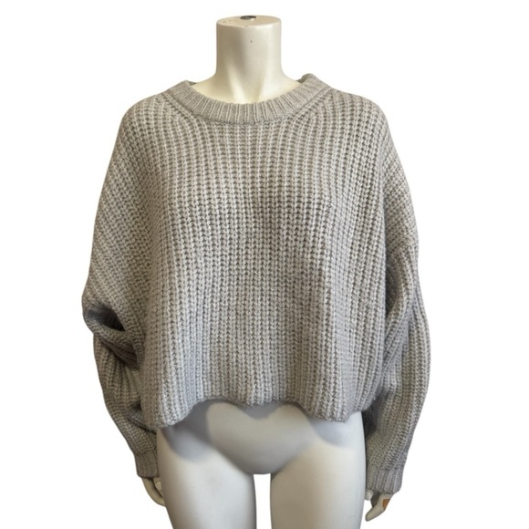 OAK + FORT light grey boxy chunky oversized cropped sweater womens size large - Picture 6 of 14